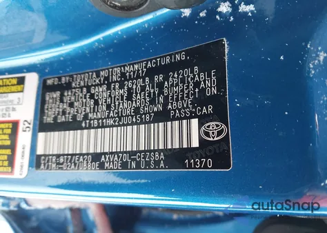 2018 Toyota Camry Se z USA, uszkodzony, nr VIN 4T1B11HK2JU045187